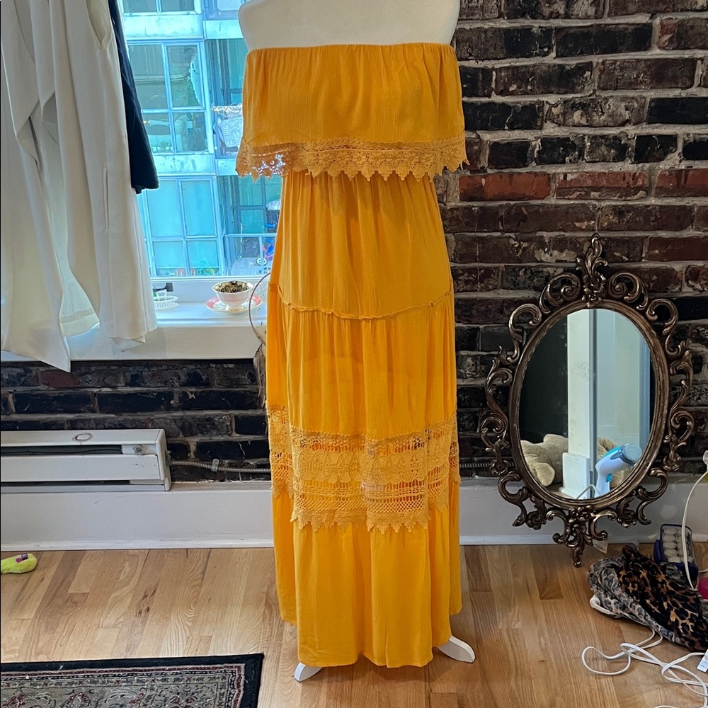 Orange Off-Shoulder Boho Maxi Dress